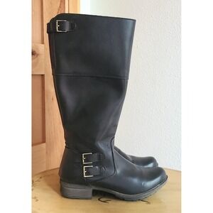 Clarks US 10 Brown Leather Tall Riding Boots Flat Heel Equestrian Preppy Buckle